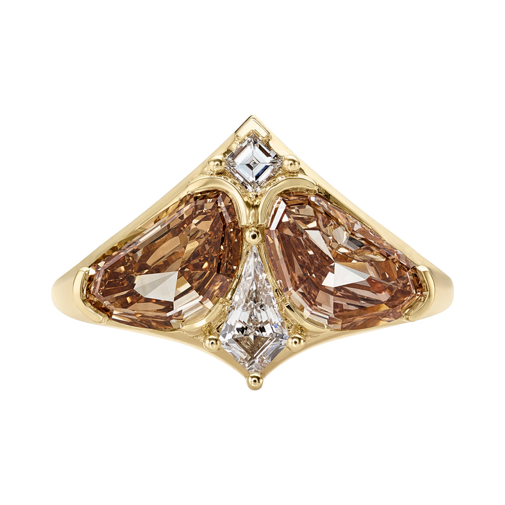 Moth Champagne Diamond Engagement Ring with Trillion & Kite