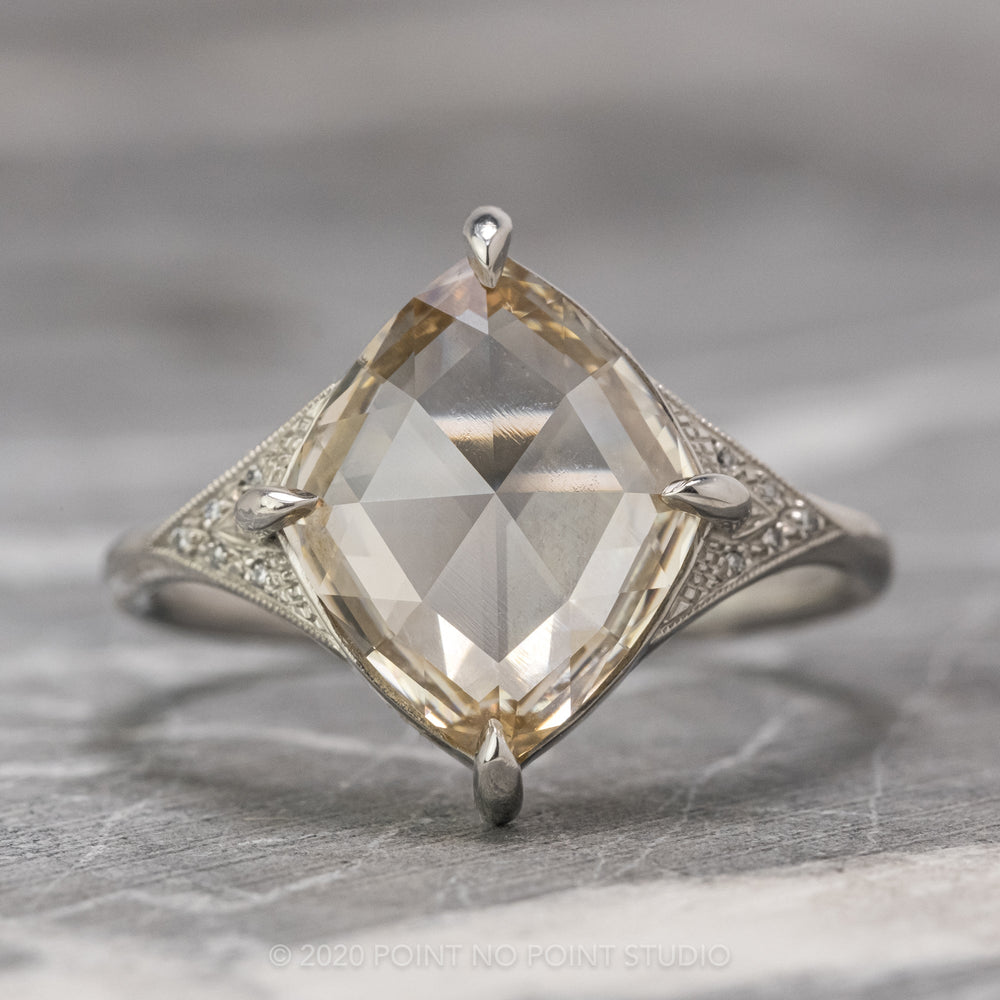 3.02 Carat Clear Champagne Lozenge Diamond Engagement Ring, Aela Setting, Platinum