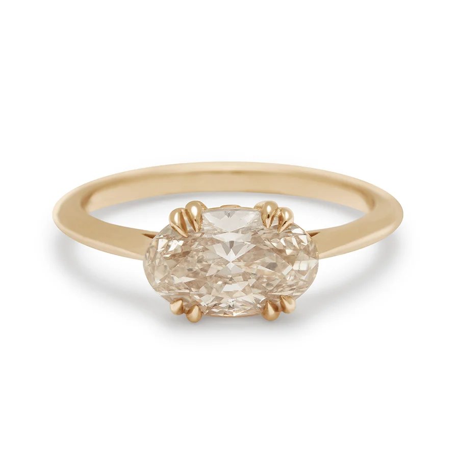 Bea East/West Solitaire Ring - Yellow Gold & Champagne Diamond (1.51ct)