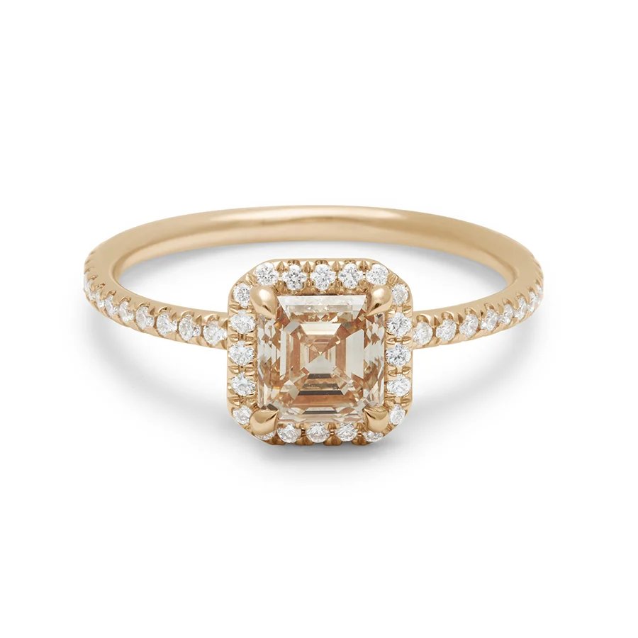 Eleonore Delicate Pave Ring with Halo - Yellow Gold & Champagne Diamond (1.02ct)