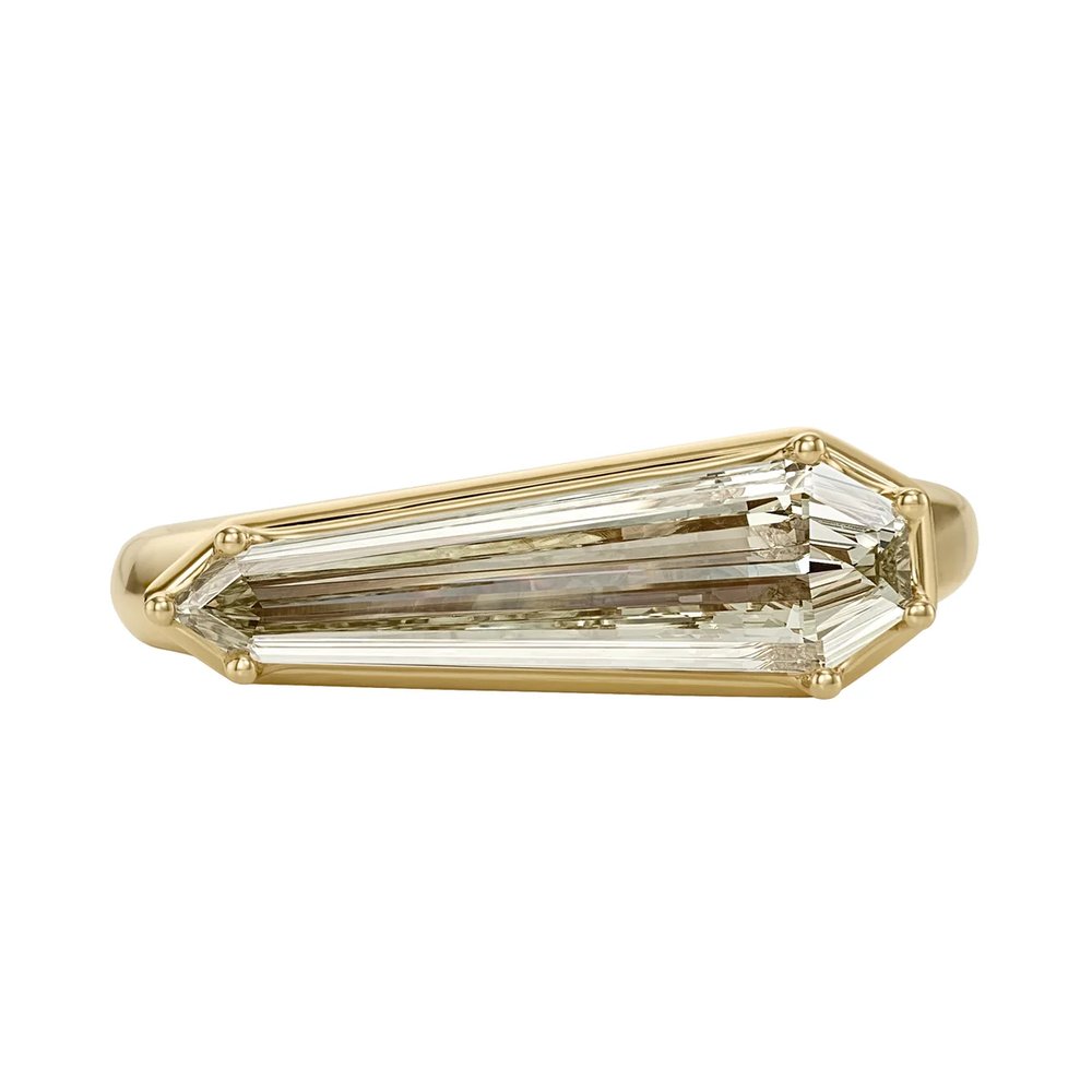 Elongated Shield Cut Diamond Solitaire Ring with Pave Detailing