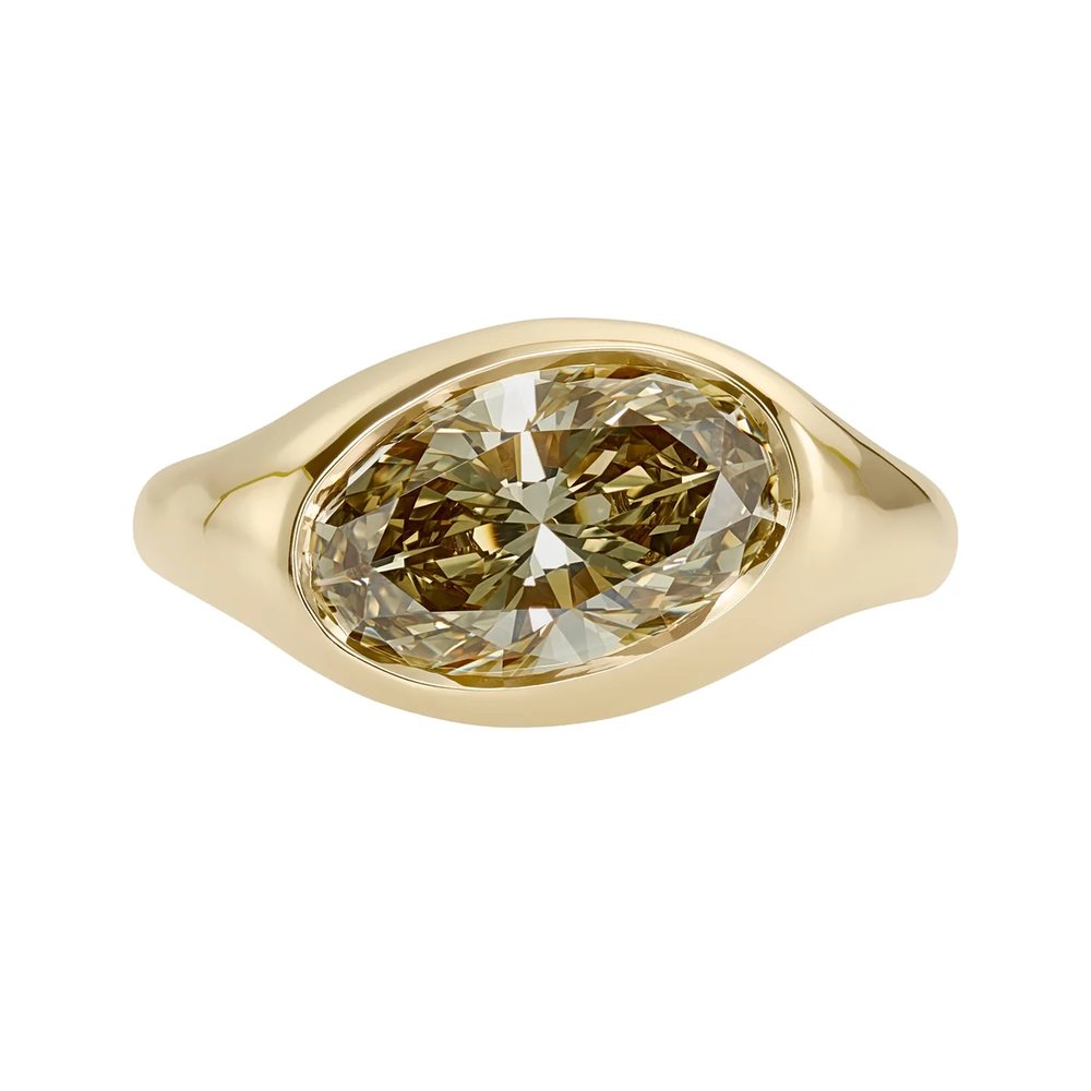 Ember Fancy Color Oval Diamond Bezel Set Engagement Ring