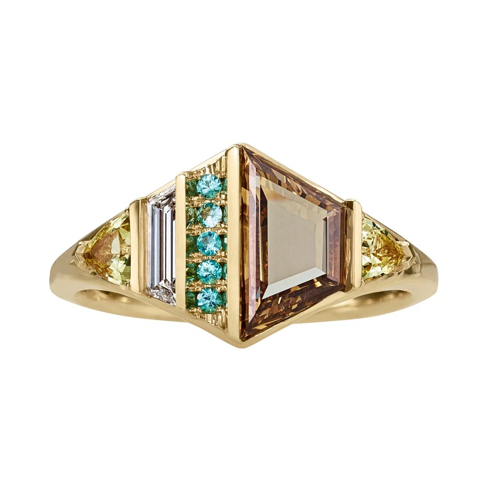Trine OOAK Fancy Diamond Paraiba Tourmaline & Sapphire Statement Ring