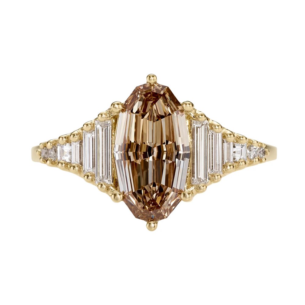 Zeppelin Fancy Color Brown Diamond Engagement Ring in Oval Step Cut