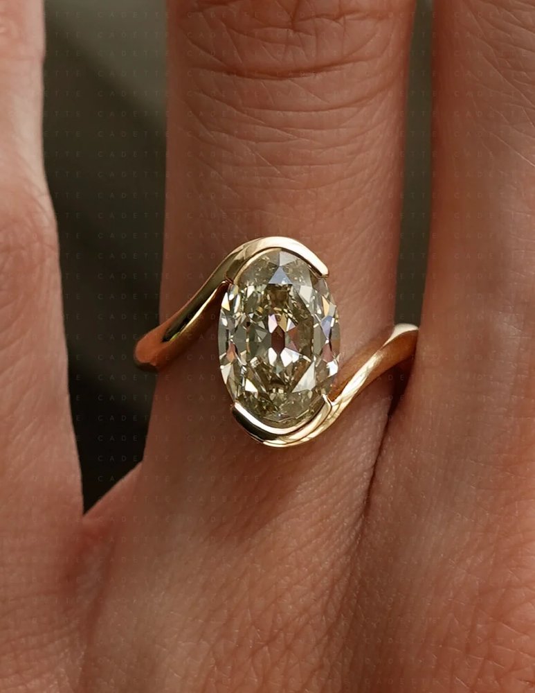 One-of-a-kind — 3.42ct Natural Champagne Diamond VERTICAL Oval Rapture Ring