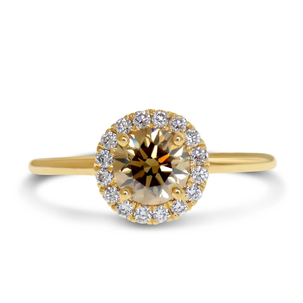 Emilia 0.55ct Natural Champagne Diamond Halo Engagement Ring Eco-Friendly 14k Yellow Gold