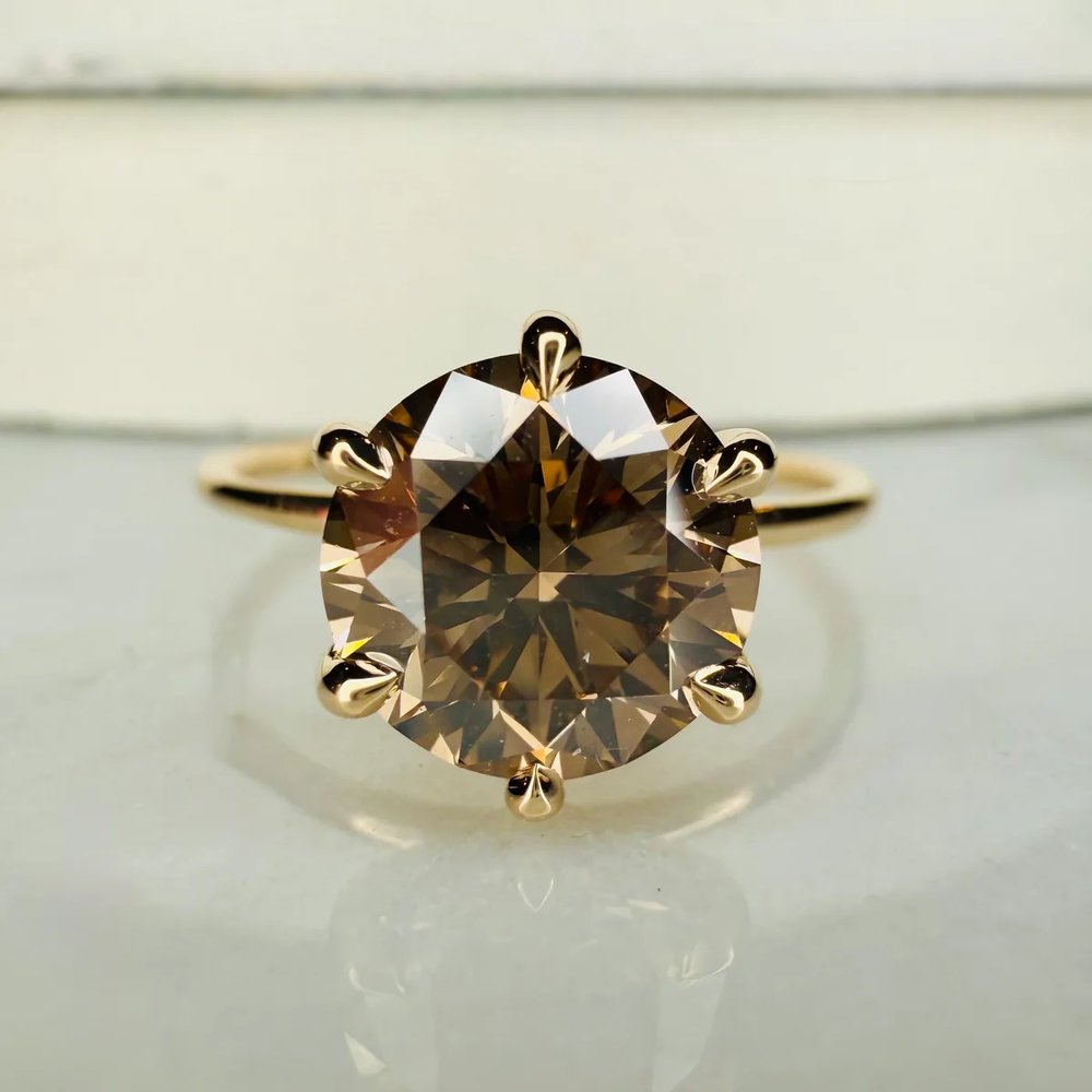 Gracie Champagne Diamond Ring With Hidden Halo - Yellow Gold - (2.00ct)
