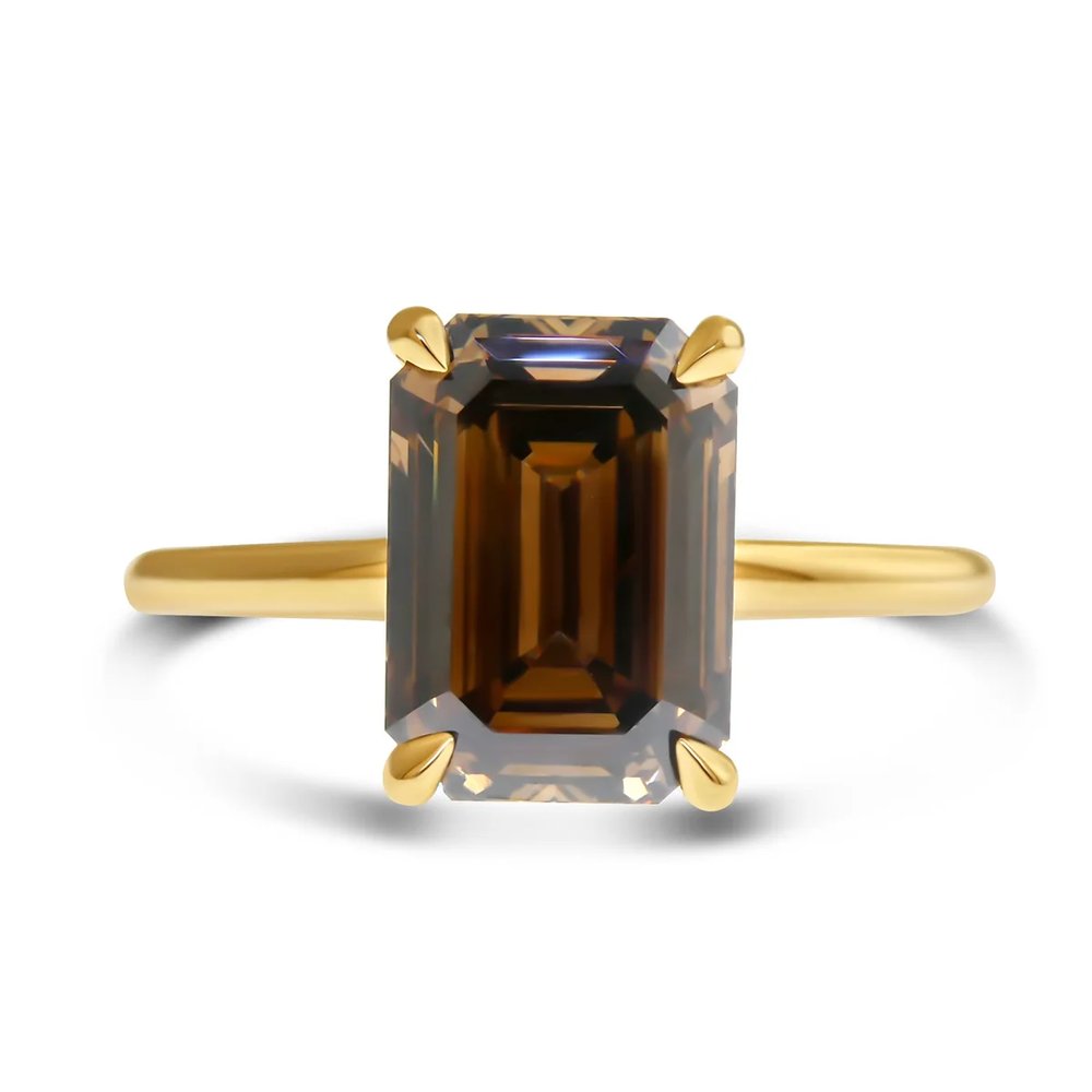 Lenka Natural Emerald Cut Champagine Diamond Engagement Ring - Yellow Gold - (2.75ct)