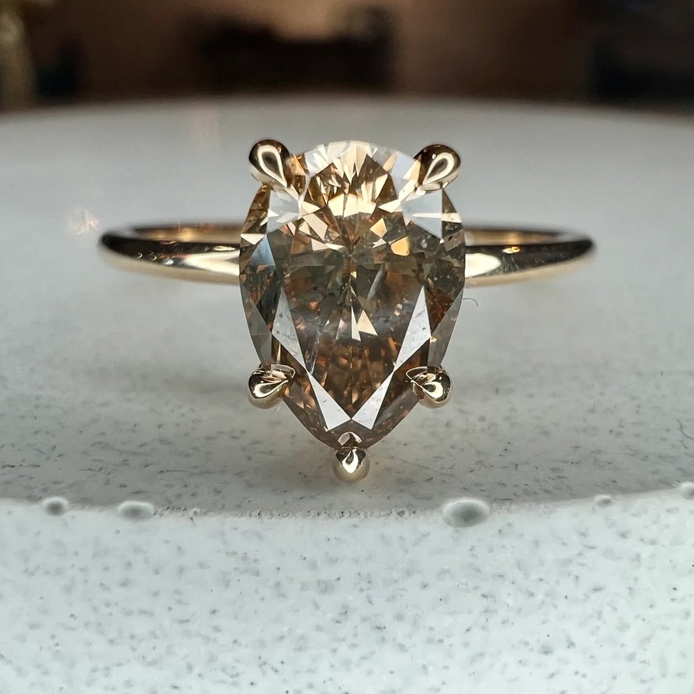 Margot 1.13 Carat Pear-Shaped Natural Champagne Diamond Solitaire Engagement Ring