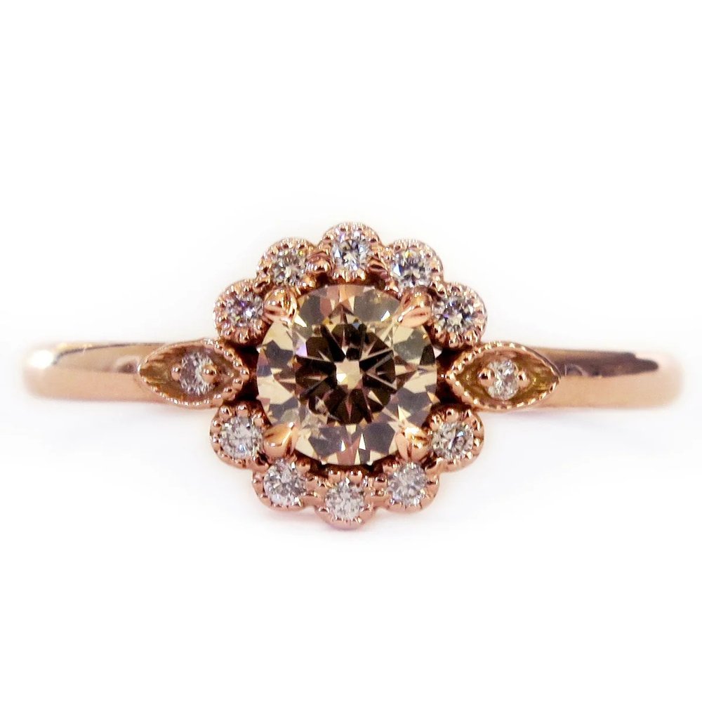 Milo Floral 0.50ct Champagne Diamond Halo Engagement Ring