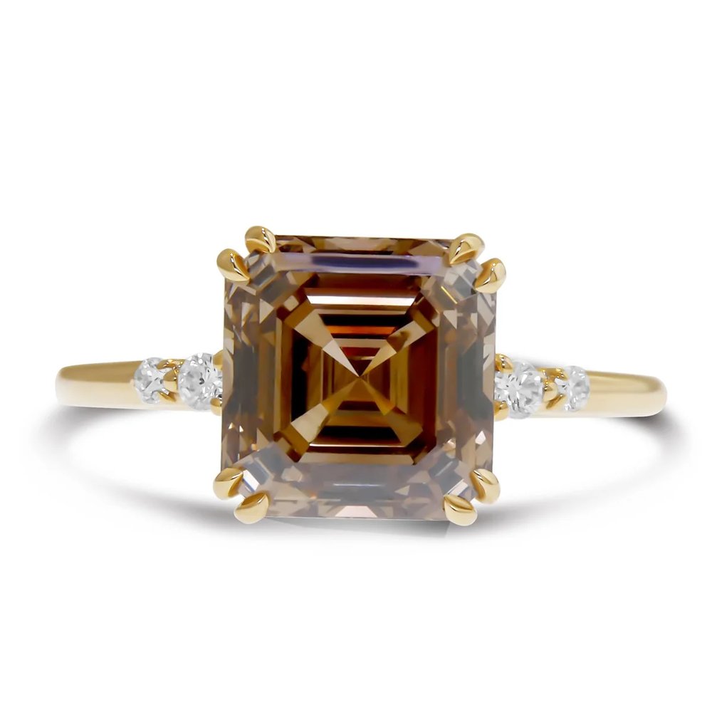 Reine Asscher Cut Natural Champagne Diamond Engagement Ring (2.60ct)