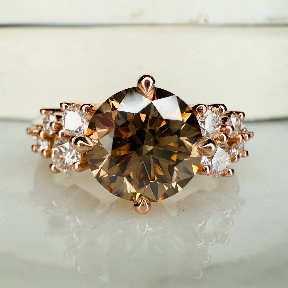 Sarai Champagne Diamond Cluster Engagement Ring - Yellow Gold - (1.89ct)