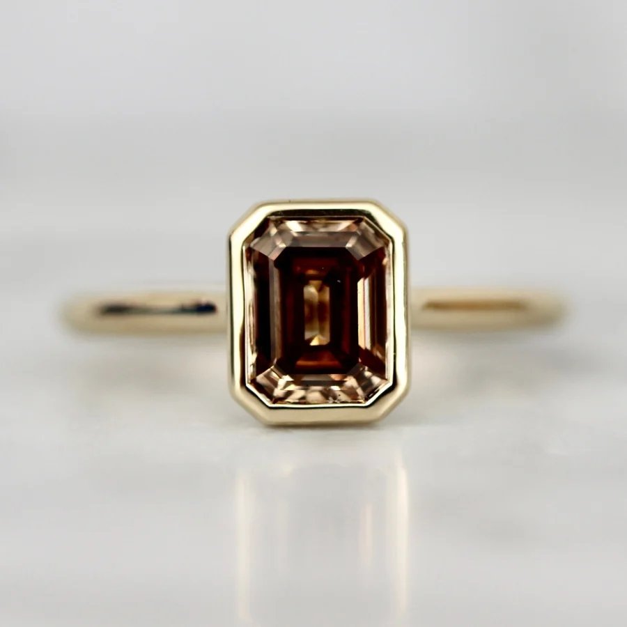 Sugar Cone Champagne Emerald Cut Diamond Ring