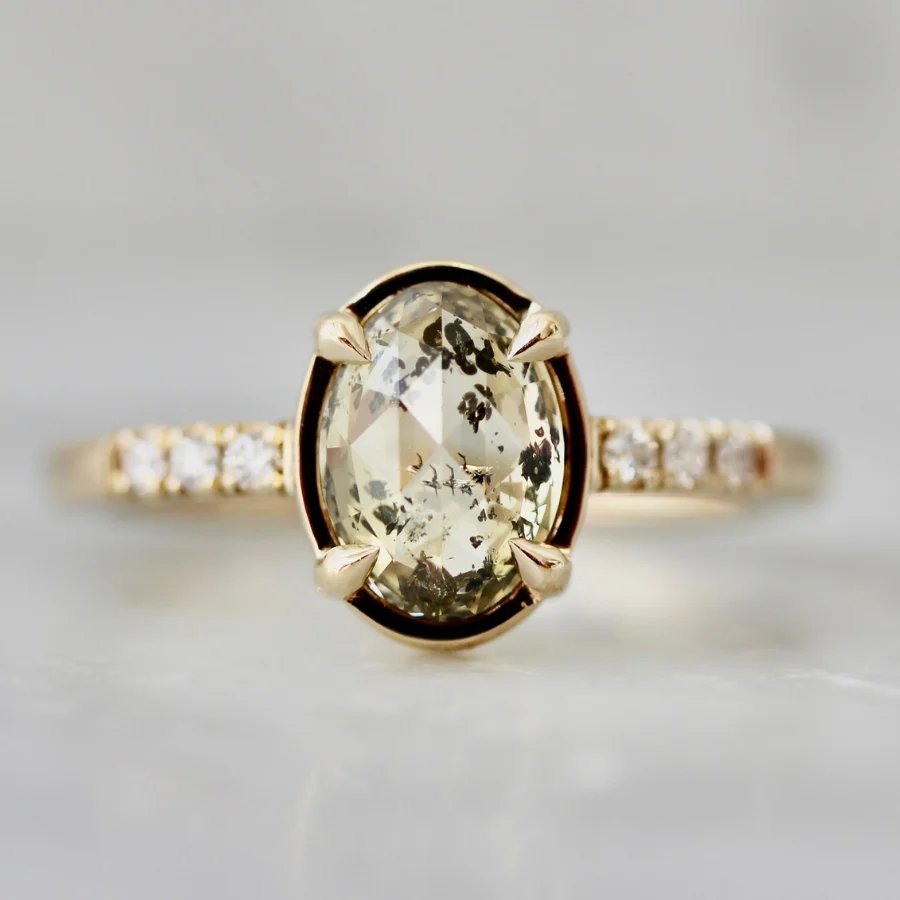 Swan Oval Rose Cut Champagne Salt & Pepper Diamond Ring