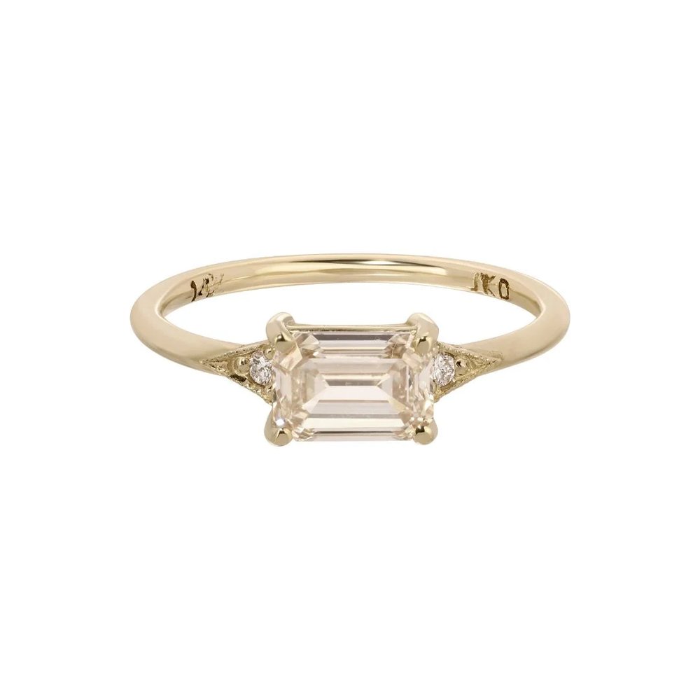 East West Champagne Diamond Deco Ring (OOAK)