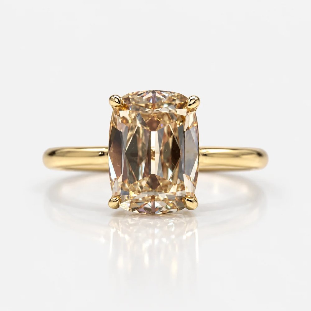 3.01ct Champagne Old Mine Cushion Diamond Solitaire Engagement Ring