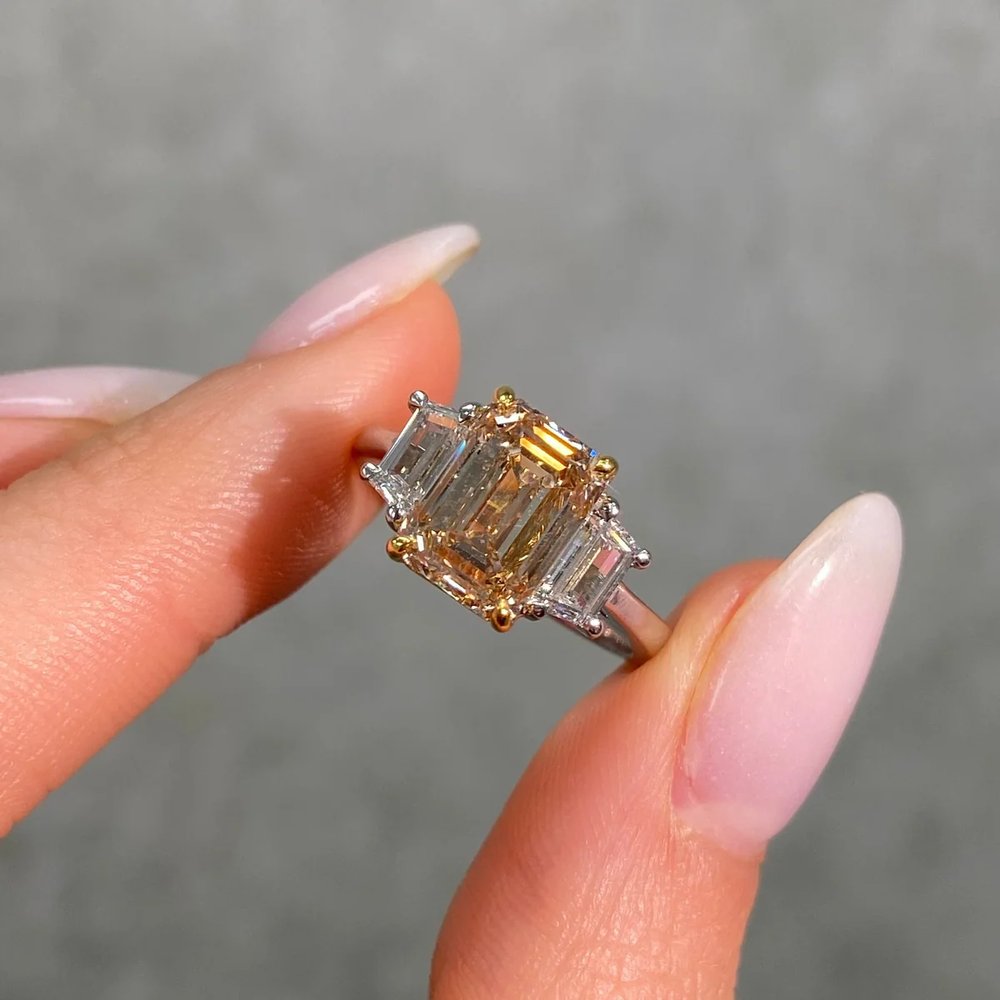3.01ct GIA Champagne Emerald Diamond Engagement Ring
