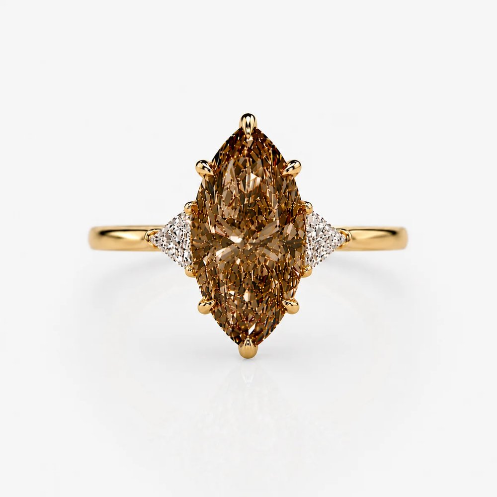 3ct GIA Champagne Marquise Diamond Three Stone Engagement Ring