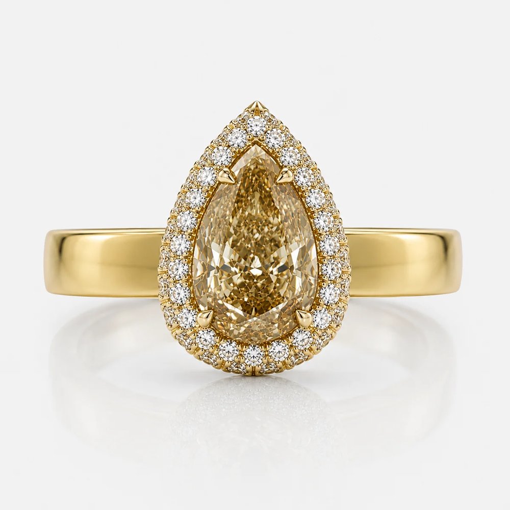 2.5ct GIA Champagne Pear Diamond Cloud Halo Engagement Ring