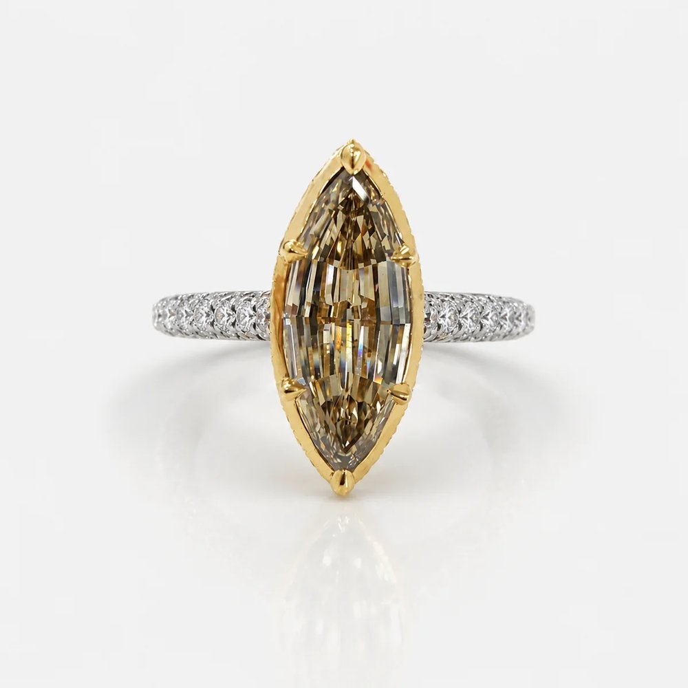 2ct Georgian Bezel Champagne Marquise Diamond Solitaire Engagement Ring