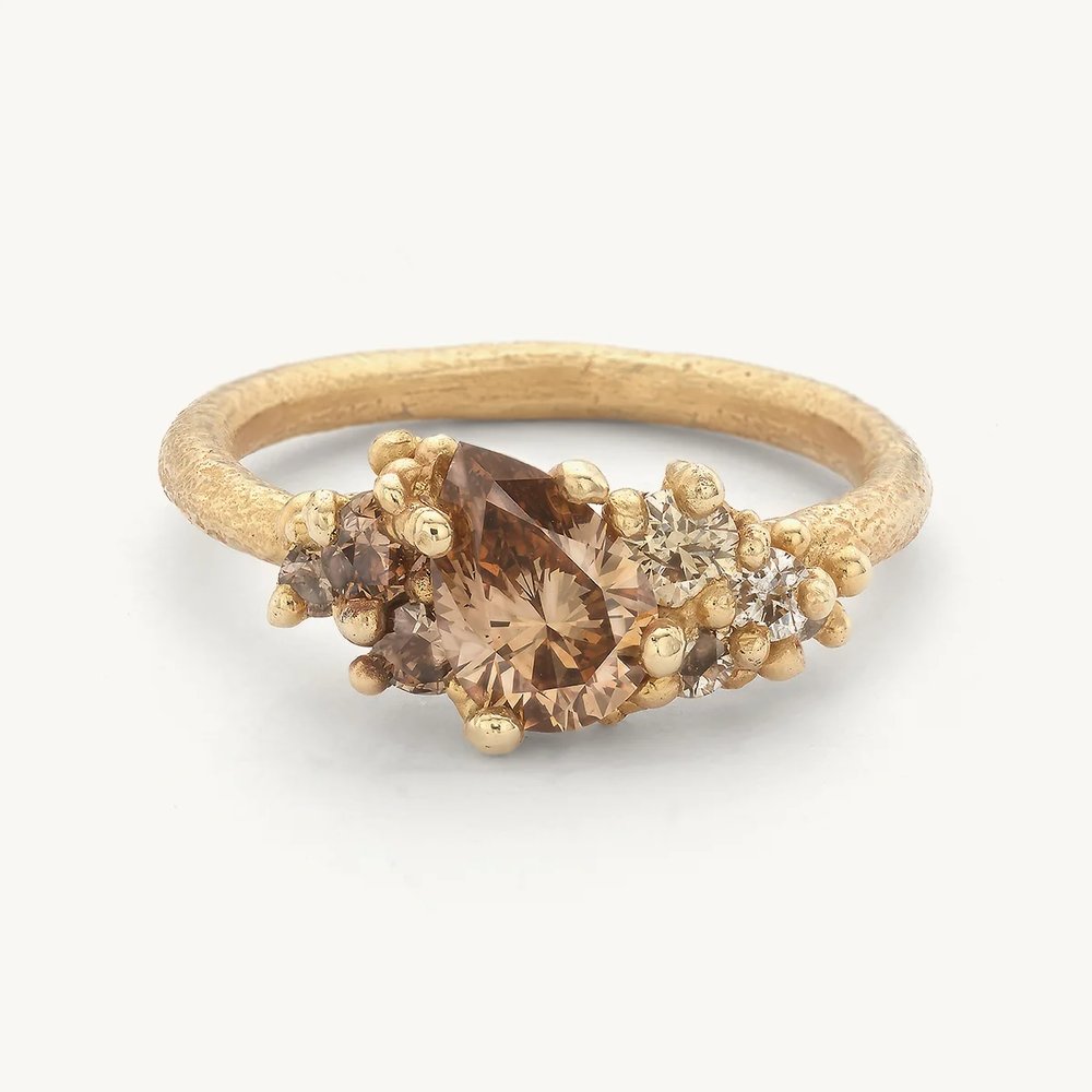 Asymmetric Pear Cut Champagne Diamond Ring