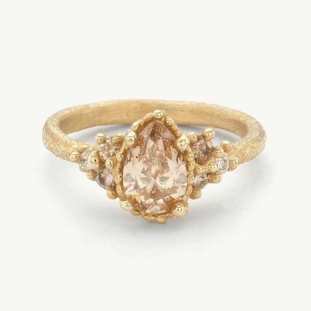 Encrusted Pear Cut Champagne Diamond Ring