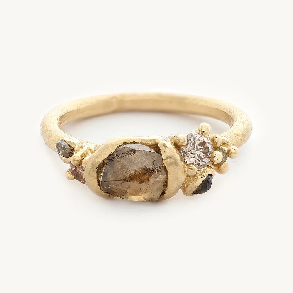 Raw Diamond Cluster Ring with Champagne Diamonds