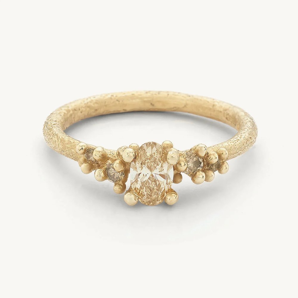 Solitaire Champagne Diamond Encrusted Ring