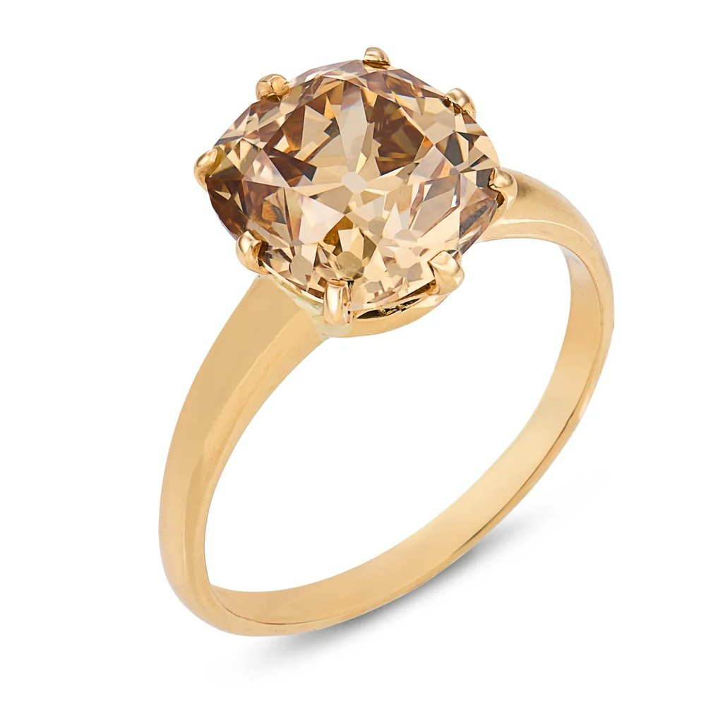Victorian GIA 3.41 carat old mine cut diamond 14k yellow gold engagement ring